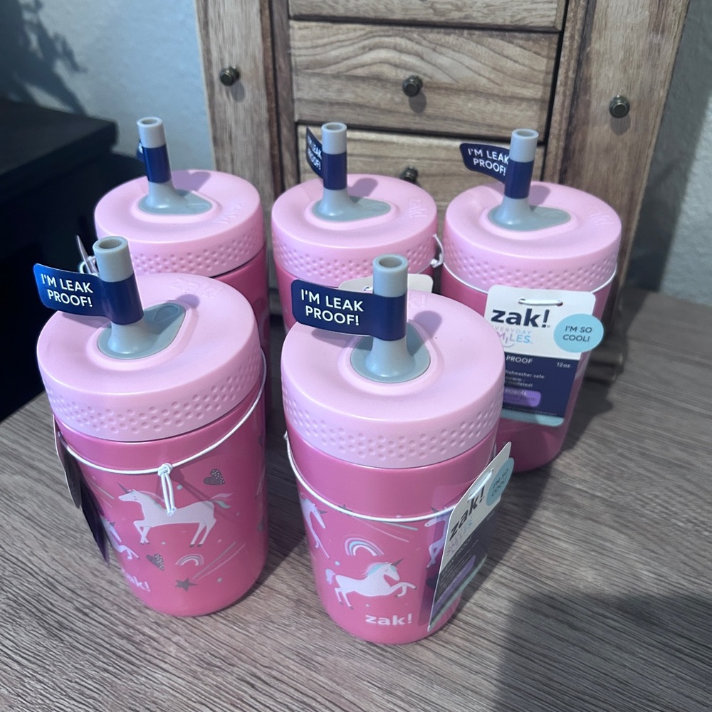 zak! Pink Unicorn Leak-Proof Kids Cup with Straw (Set of 5)
